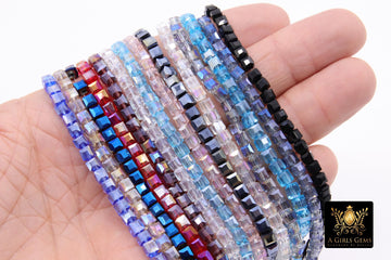 Crystal Cube Bead Strands, Square Blue Red Beads BS #330, 4 mm Square Crystals